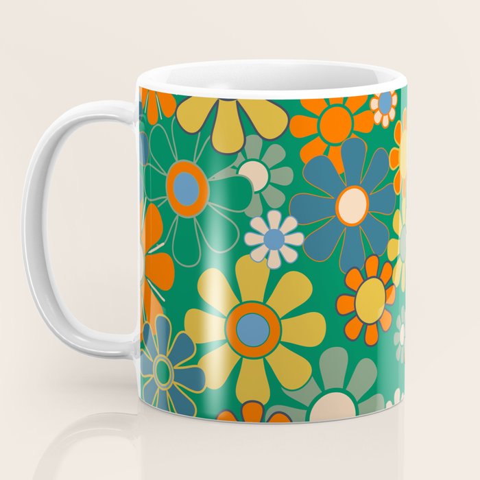 Retro Garden Flowers Groovy Green 60s 70s Floral Pattern Coffee Mug Gallery Image 3