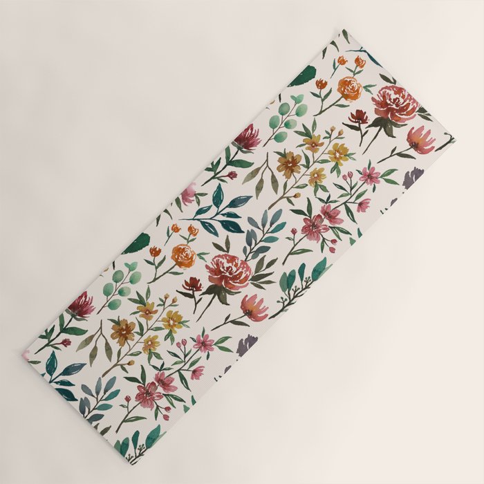 Colorful Watercolor Flowers Yoga Mat Gallery Image 1