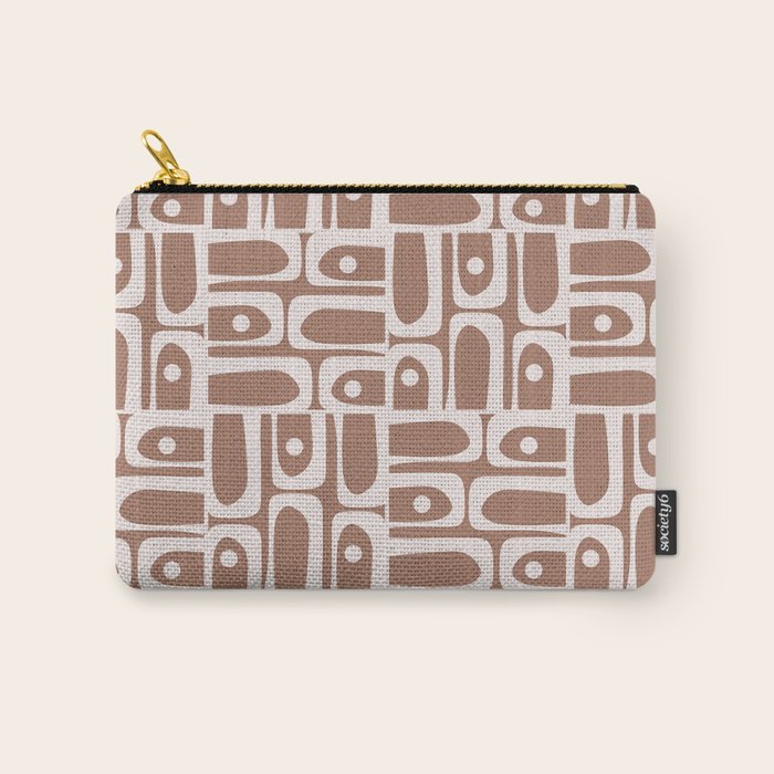 Mid Century Modern Piquet Abstract Multi Geometric Pattern in Mocha Brown Carry All Pouch Gallery Image 1