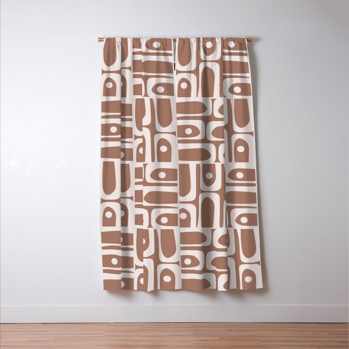Mid Century Modern Piquet Abstract Multi Geometric Pattern in Mocha Brown Window Curtain Gallery Image 3
