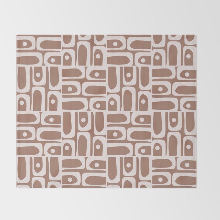 Mid Century Modern Piquet Abstract Multi Geometric Pattern in Mocha Brown Throw Blanket Gallery Image 2