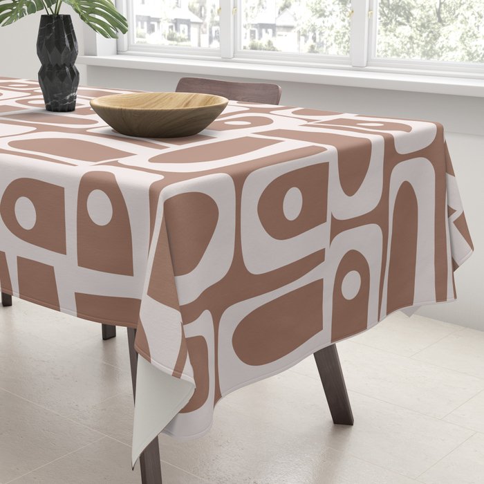 Mid Century Modern Piquet Abstract Multi Geometric Pattern in Mocha Brown Tablecloth Gallery Image 3