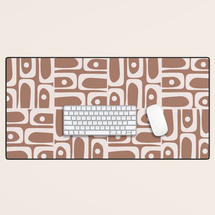 Mid Century Modern Piquet Abstract Multi Geometric Pattern in Mocha Brown Desk Mat Gallery Image 1