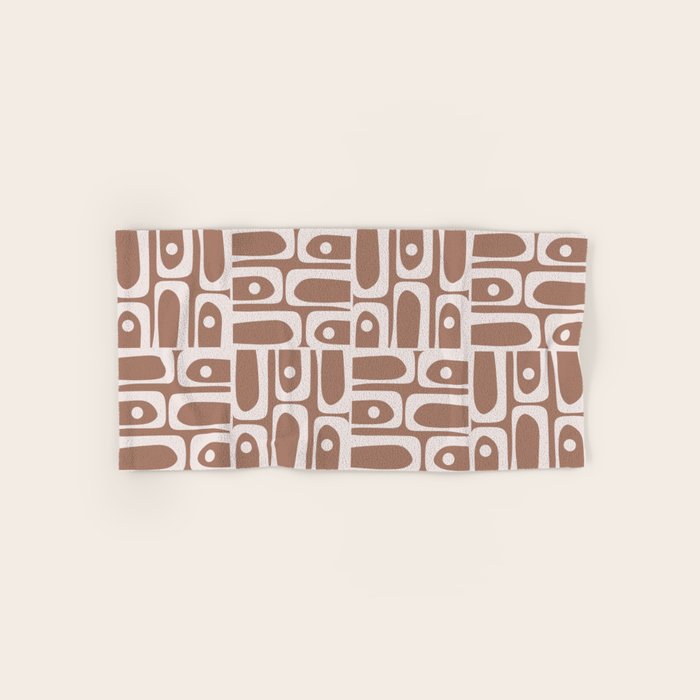 Mid Century Modern Piquet Abstract Multi Geometric Pattern in Mocha Brown Bath Towel Gallery Image 1