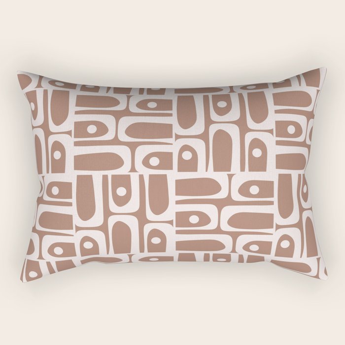 Mid Century Modern Piquet Abstract Multi Geometric Pattern in Mocha Brown Rectangular Pillow Gallery Image 2