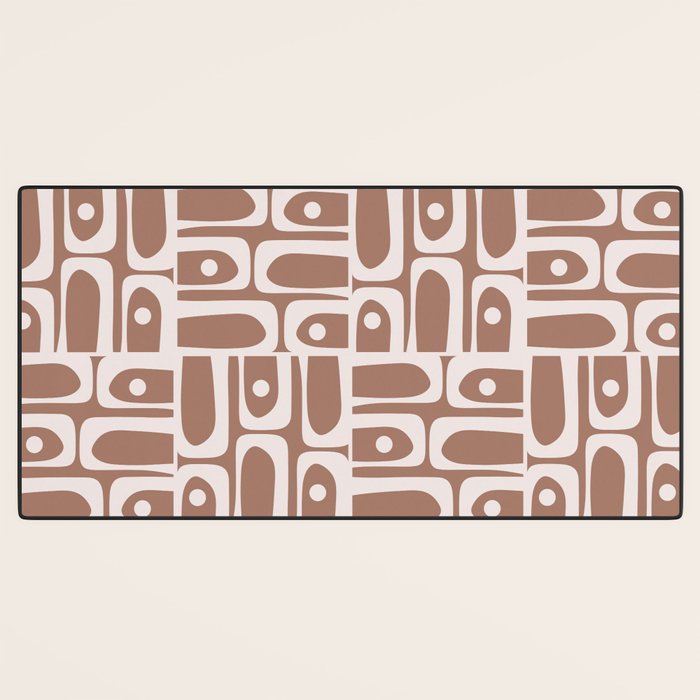 Mid Century Modern Piquet Abstract Multi Geometric Pattern in Mocha Brown Desk Mat Gallery Image 3