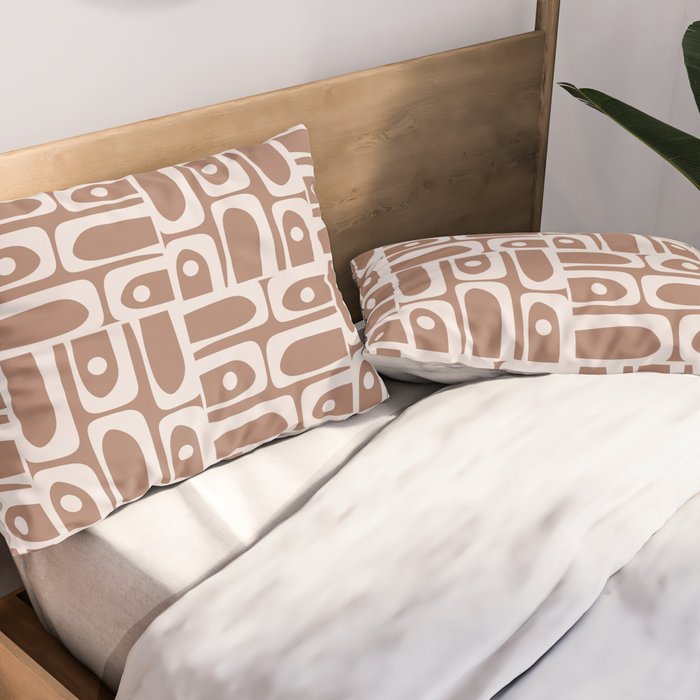 Mid Century Modern Piquet Abstract Multi Geometric Pattern in Mocha Brown Pillow Sham Gallery Image 2