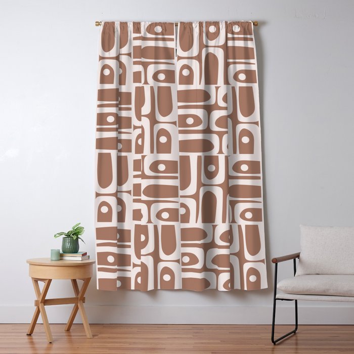 Mid Century Modern Piquet Abstract Multi Geometric Pattern in Mocha Brown Window Curtain Gallery Image 5