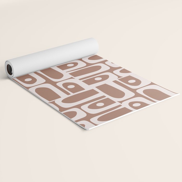 Mid Century Modern Piquet Abstract Multi Geometric Pattern in Mocha Brown Yoga Mat Gallery Image 2