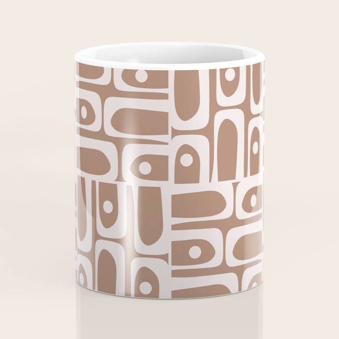 Mid Century Modern Piquet Abstract Multi Geometric Pattern in Mocha Brown Coffee Mug Gallery Image 4