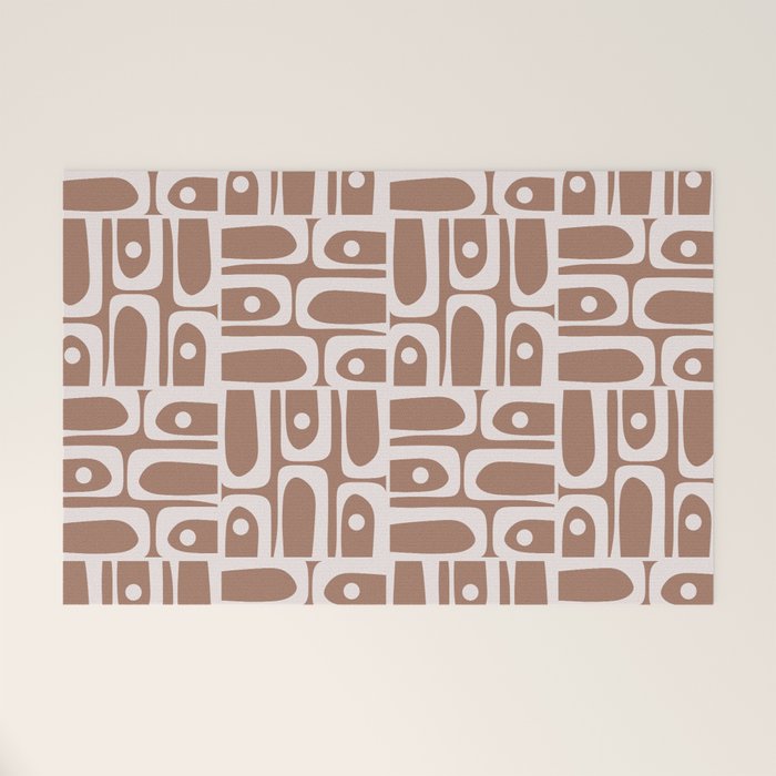 Mid Century Modern Piquet Abstract Multi Geometric Pattern in Mocha Brown Welcome Mat Gallery Image 1