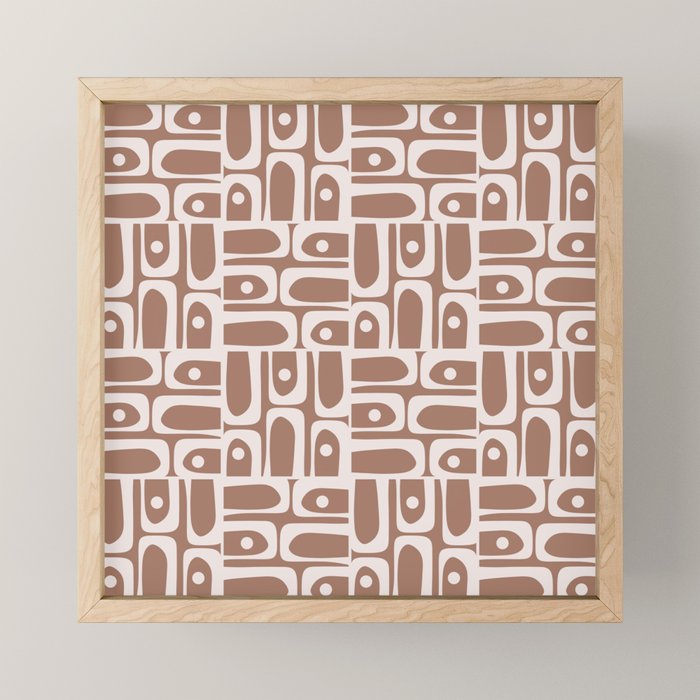 Mid Century Modern Piquet Abstract Multi Geometric Pattern in Mocha Brown Mini Art Print Gallery Image 1