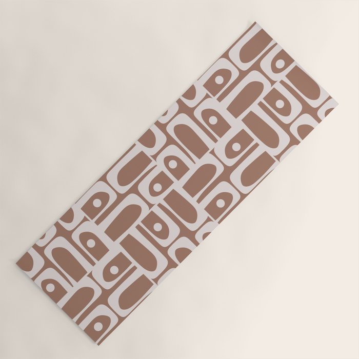 Mid Century Modern Piquet Abstract Multi Geometric Pattern in Mocha Brown Yoga Mat Gallery Image 1