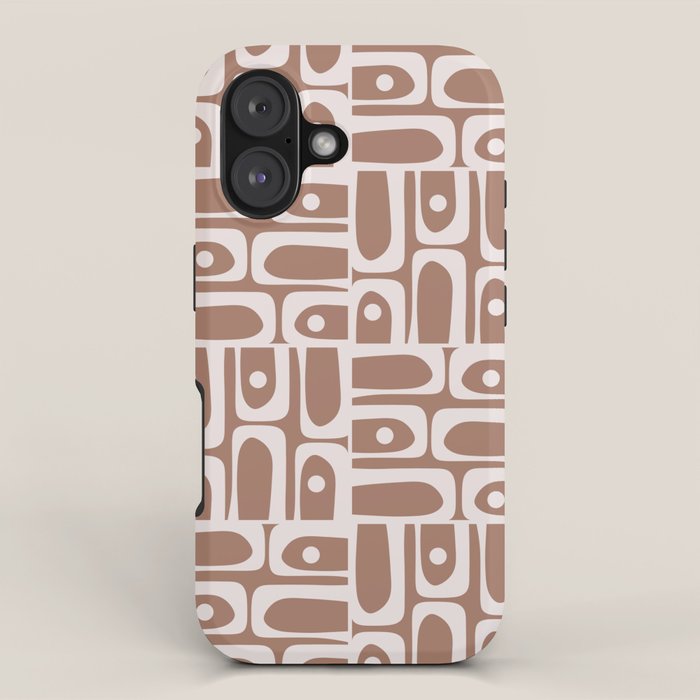 Mid Century Modern Piquet Abstract Multi Geometric Pattern in Mocha Brown iPhone Case Gallery Image 1