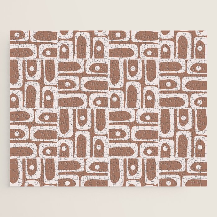 Mid Century Modern Piquet Abstract Multi Geometric Pattern in Mocha Brown Jigsaw Puzzle Gallery Image 1