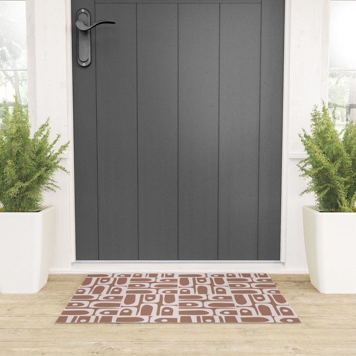 Mid Century Modern Piquet Abstract Multi Geometric Pattern in Mocha Brown Welcome Mat Gallery Image 3