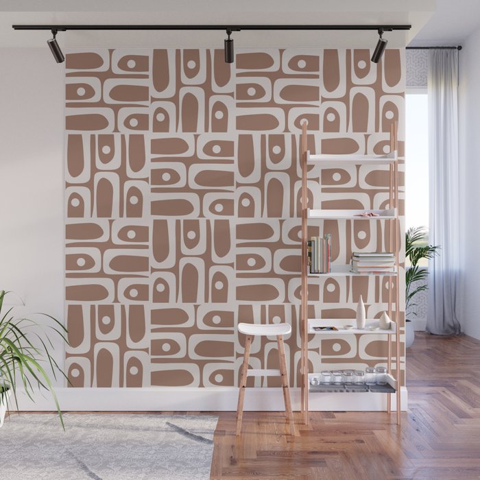 Mid Century Modern Piquet Abstract Multi Geometric Pattern in Mocha Brown Wall Mural Gallery Image 1