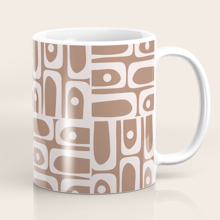 Mid Century Modern Piquet Abstract Multi Geometric Pattern in Mocha Brown Coffee Mug Gallery Image 1