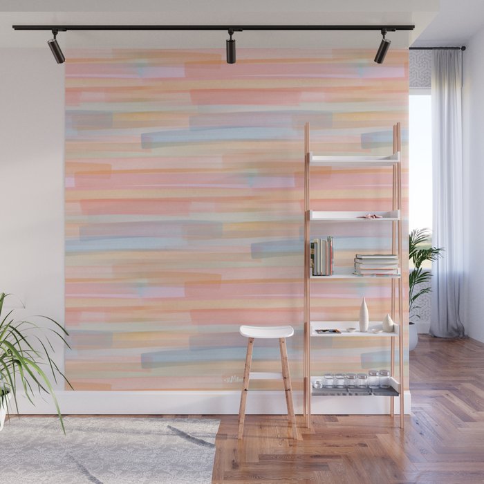 Abstract Watercolor Waves in Peach Sunrise Wall Mural Gallery Image 1
