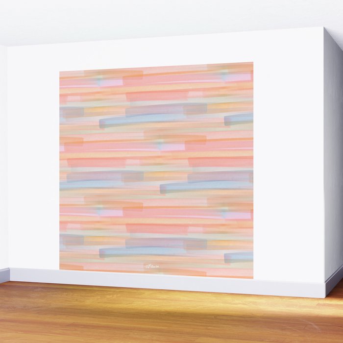 Abstract Watercolor Waves in Peach Sunrise Wall Mural Gallery Image 2