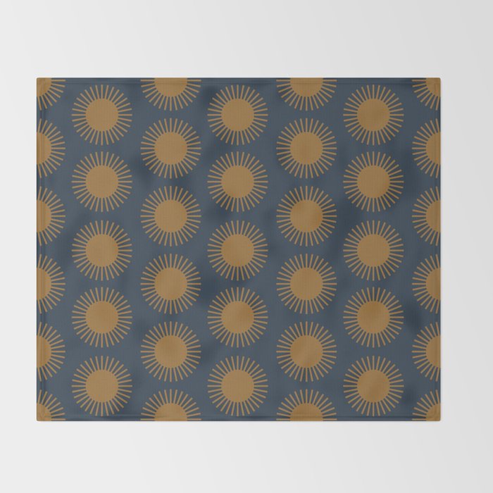 Boho Summer Sun Pattern VII Navy Blue Burnt Orange Throw Blanket Gallery Image 2