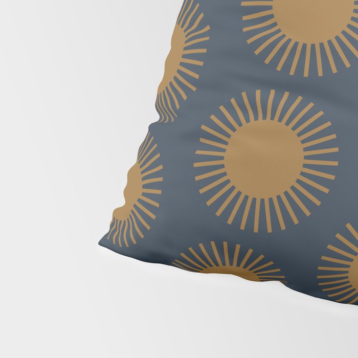 Boho Summer Sun Pattern VII Navy Blue Burnt Orange Pillow Sham Gallery Image 4