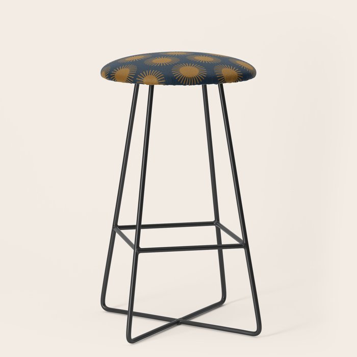 Boho Summer Sun Pattern VII Navy Blue Burnt Orange Stool Gallery Image 1