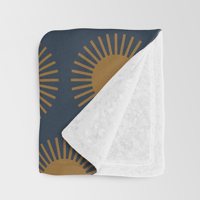 Boho Summer Sun Pattern VII Navy Blue Burnt Orange Throw Blanket Gallery Image 3