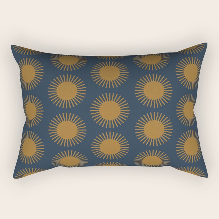 Boho Summer Sun Pattern VII Navy Blue Burnt Orange Rectangular Pillow Gallery Image 2