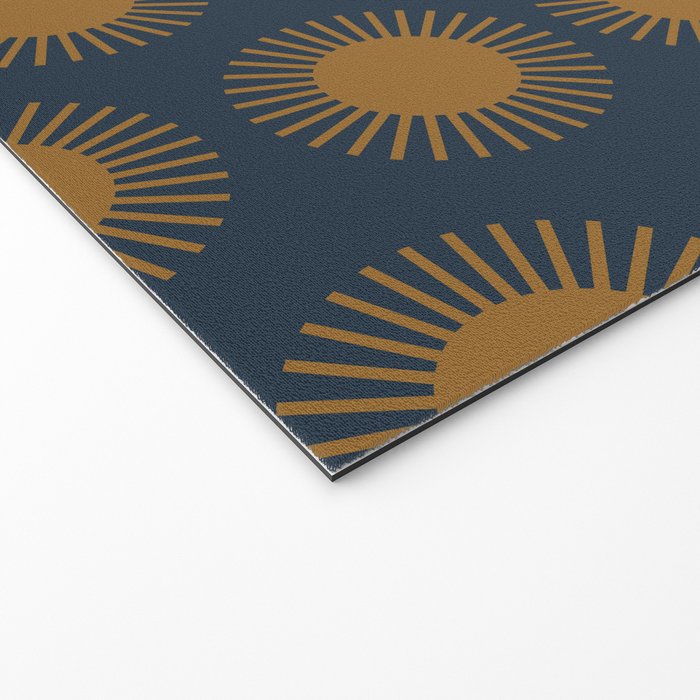 Boho Summer Sun Pattern VII Navy Blue Burnt Orange Welcome Mat Gallery Image 2