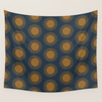 Boho Summer Sun Pattern VII Navy Blue Burnt Orange Wall Tapestry Gallery Image 4