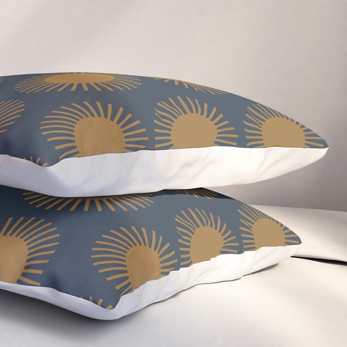 Boho Summer Sun Pattern VII Navy Blue Burnt Orange Pillow Sham Gallery Image 3