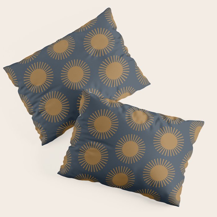 Boho Summer Sun Pattern VII Navy Blue Burnt Orange Pillow Sham Gallery Image 3