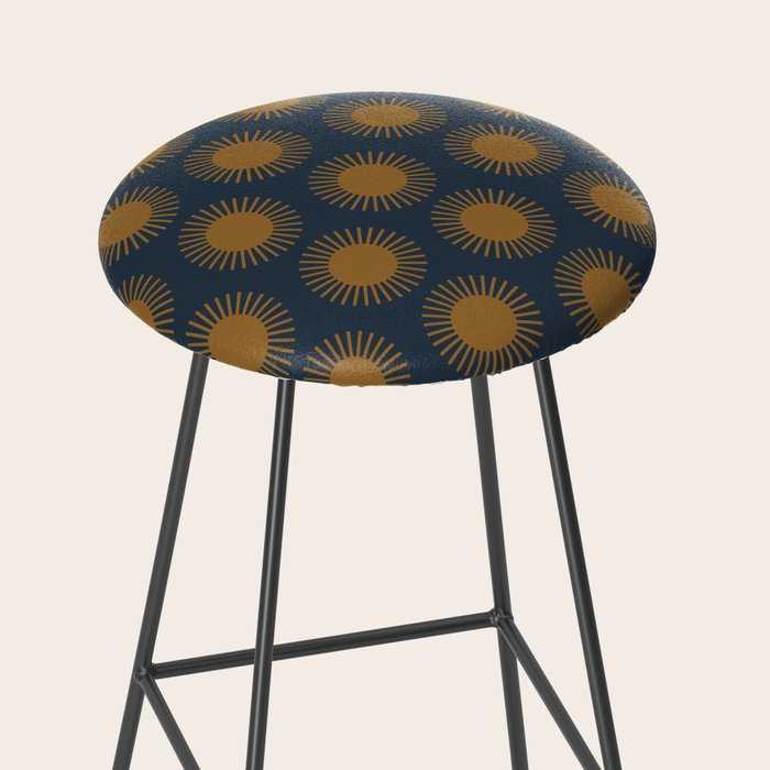 Boho Summer Sun Pattern VII Navy Blue Burnt Orange Stool Gallery Image 2