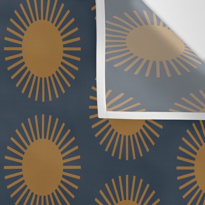 Boho Summer Sun Pattern VII Navy Blue Burnt Orange Wall Tapestry Gallery Image 3