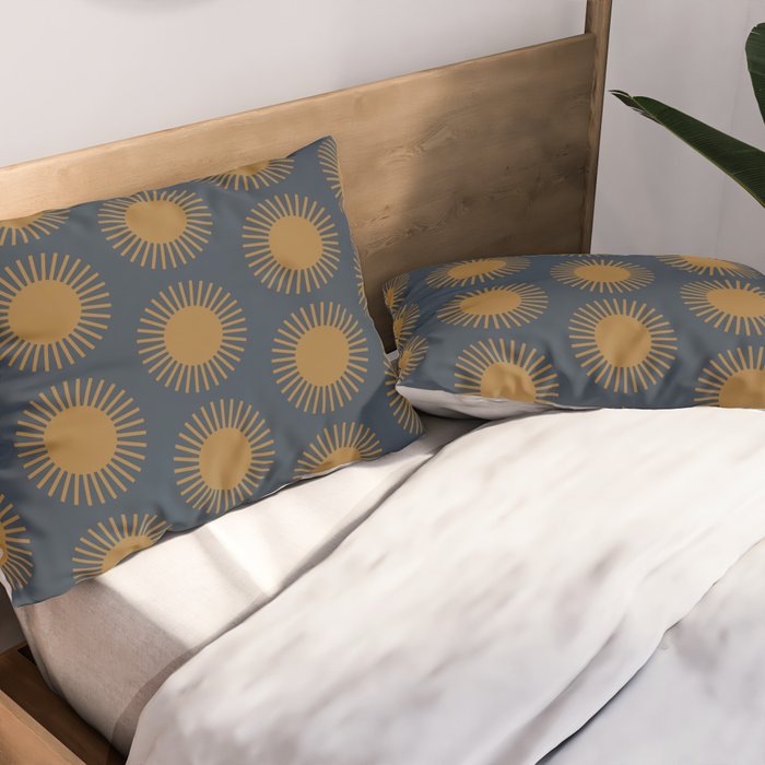 Boho Summer Sun Pattern VII Navy Blue Burnt Orange Pillow Sham Gallery Image 2