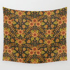 Orange, Peach, Olive Green & Dark Gray Floral Pattern Wall Tapestry Gallery Image 4