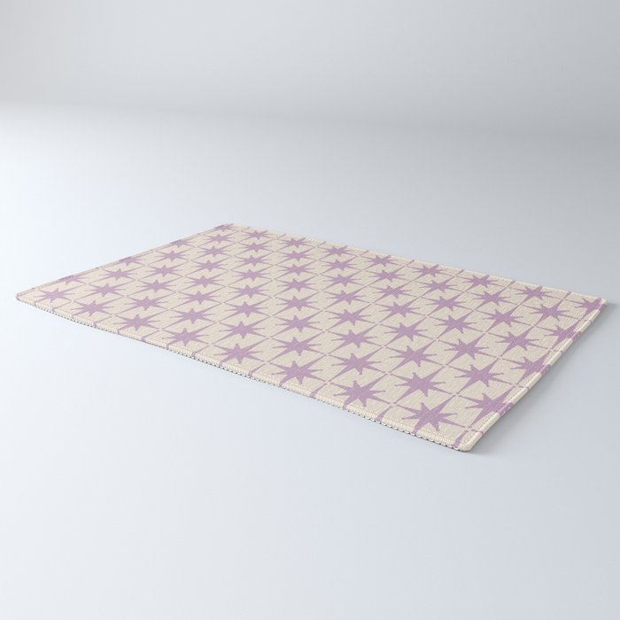 Midcentury Modern Atomic Starburst Pattern Lilac Cream Rug Gallery Image 3