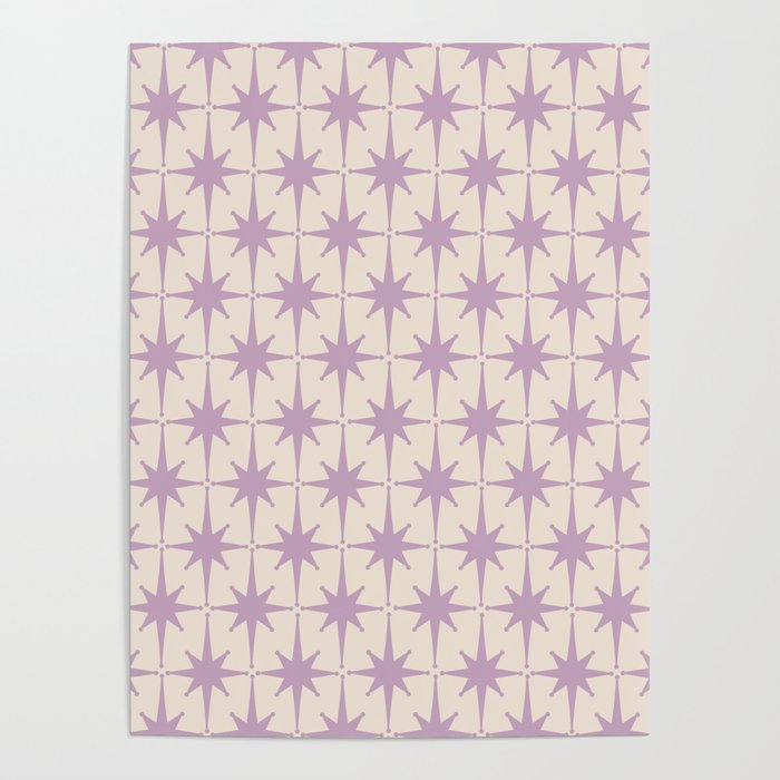 Midcentury Modern Atomic Starburst Pattern Lilac Cream Poster Gallery Image 4