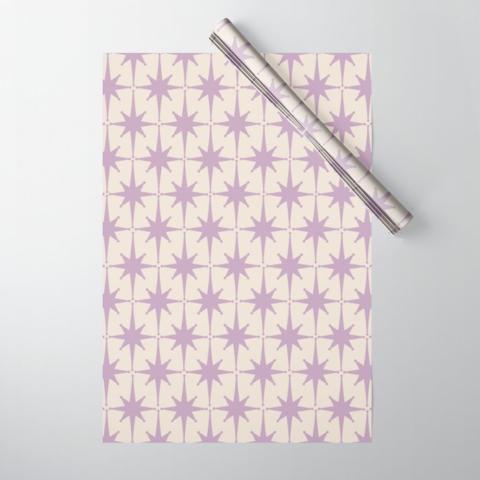 Midcentury Modern Atomic Starburst Pattern Lilac Cream Wrapping Paper Gallery Image 1