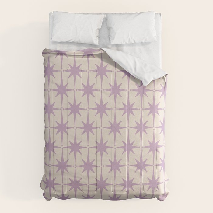 Midcentury Modern Atomic Starburst Pattern Lilac Cream Comforter Gallery Image 6