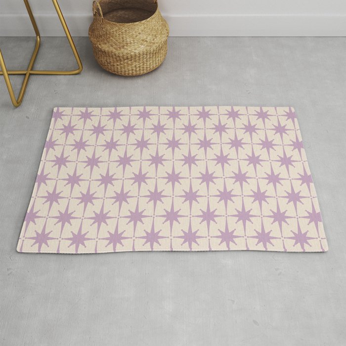 Midcentury Modern Atomic Starburst Pattern Lilac Cream Rug Gallery Image 1