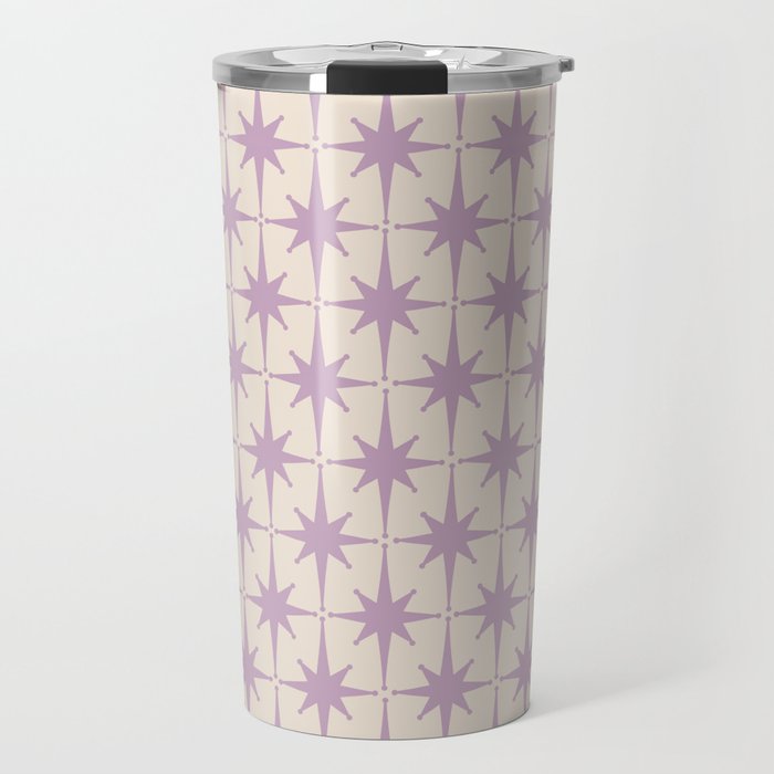 Midcentury Modern Atomic Starburst Pattern Lilac Cream Travel Mug Gallery Image 1