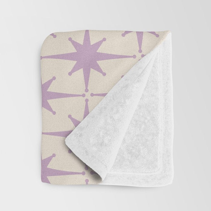 Midcentury Modern Atomic Starburst Pattern Lilac Cream Throw Blanket Gallery Image 3
