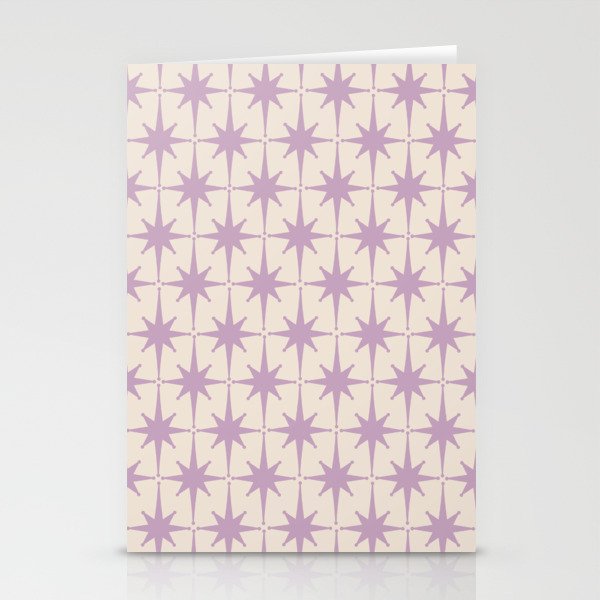 Midcentury Modern Atomic Starburst Pattern Lilac Cream Stationery Card Gallery Image 2
