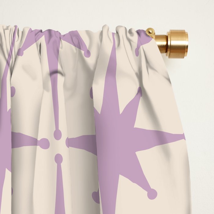 Midcentury Modern Atomic Starburst Pattern Lilac Cream Window Curtain Gallery Image 2