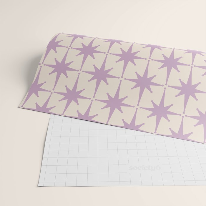 Midcentury Modern Atomic Starburst Pattern Lilac Cream Wrapping Paper Gallery Image 2