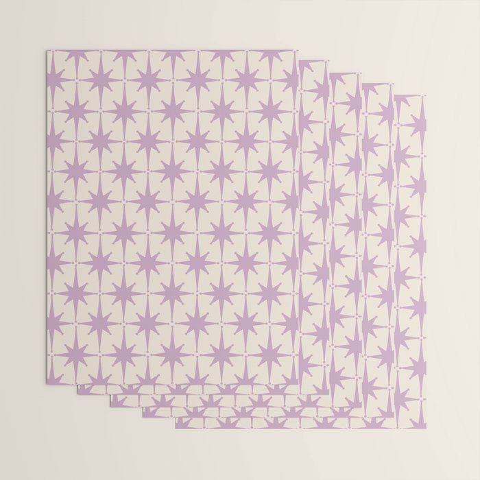 Midcentury Modern Atomic Starburst Pattern Lilac Cream Wrapping Paper Gallery Image 3