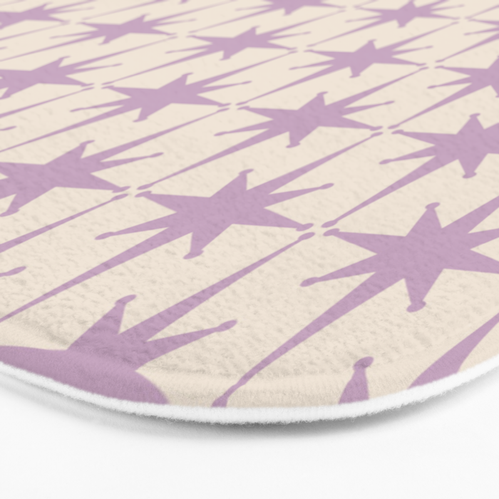 Midcentury Modern Atomic Starburst Pattern Lilac Cream Bath Mat Gallery Image 3