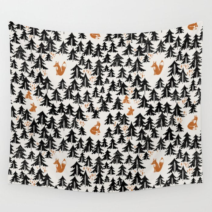 Black Forest fox and hare Wall Tapestry Gallery Image 1